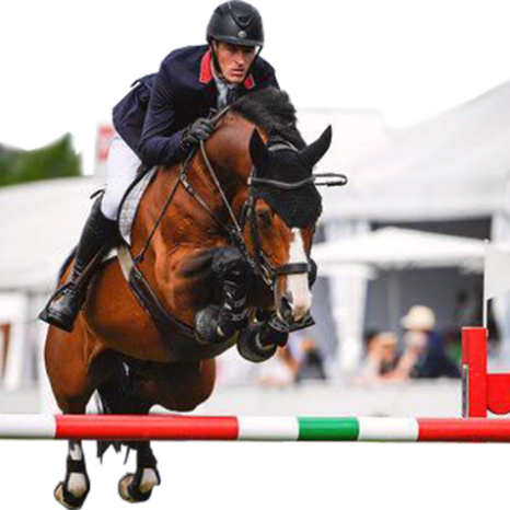 Image of Will Whitaker jumping over fence on a horse