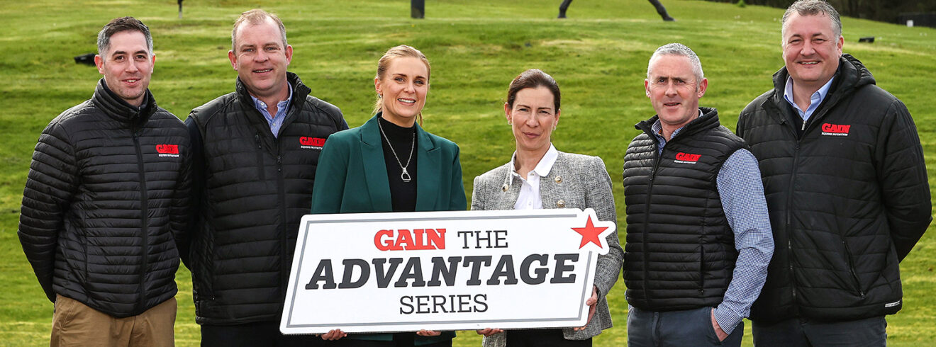 GAIN The Advantage Series 2024 Launch. People wearing GAIN jackets with Gain the ADVANTAGE SERIES Poster