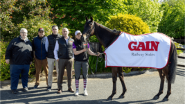 L-R; Brian Kavanagh CEO The Curragh, Ger Lyons Racehorse Trainer, Richard Fitzsimons & Philip Gilligan GAIN Equine Nutrition, Kerri Lyons Ger Lyons Racing.