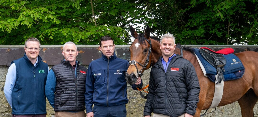 three men, horse and another man standing front facing for a photo for the GAIN The Advantage Series 2026 launch