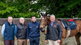three men, horse and another man standing front facing for a photo for the GAIN The Advantage Series 2026 launch